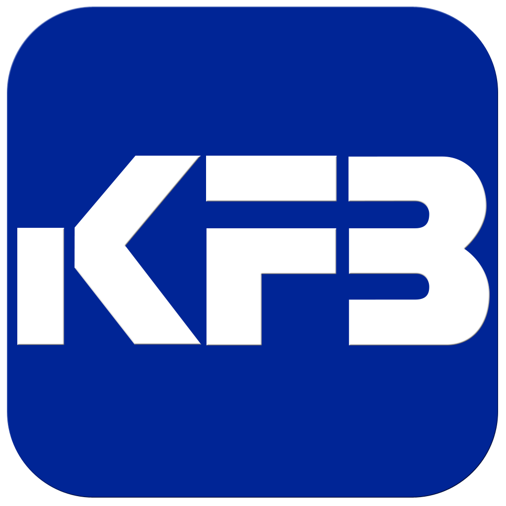 KFB logo white text over blue background